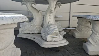 Concrete garden table and benches