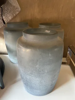 Large blue/grey decorative frosted glass vases