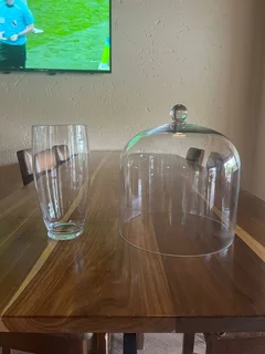 Glass Cake cover, Vase, and wheelie Bin