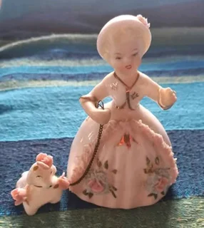 French Original Ceramic doll with poodle