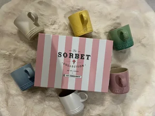 Lecruset cups available in Rainbow or Sorbet R1000 per box