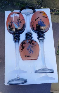 Set of 3 oversize gothic style glass  candle holders