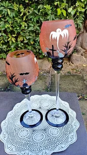 Set of 3 oversize gothic style glass  candle holders