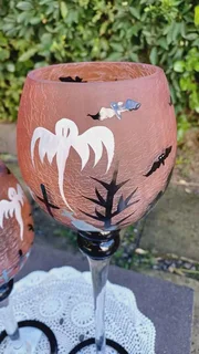 Set of 3 oversize gothic style glass  candle holders