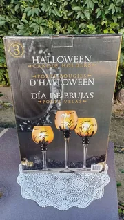 Set of 3 oversize gothic style glass  candle holders