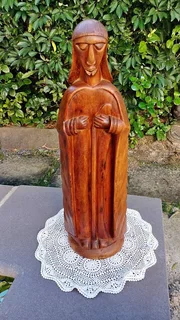Large wooden Hand-Carved Monk in contemplation - 60cm tall