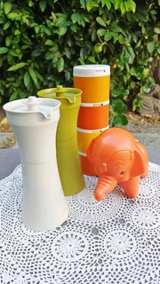 Vintage Tupperware: cruets, spice tower shaker set and 1960’s Tupper toys bubble bath elephant