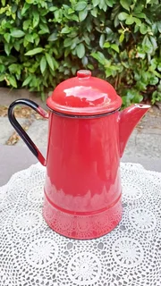 Vintage Red Enamel Stove Top Coffee Pot. Made in Poland
