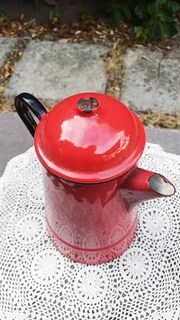 Vintage Red Enamel Stove Top Coffee Pot. Made in Poland