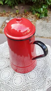 Vintage Red Enamel Stove Top Coffee Pot. Made in Poland