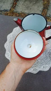 Vintage Red Enamel Stove Top Coffee Pot. Made in Poland