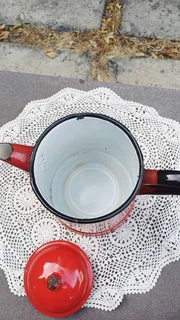 Vintage Red Enamel Stove Top Coffee Pot. Made in Poland