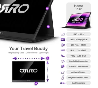 ORRO Home 15.6&#34; Full HD Portable Monitor - USB-C, HDR, Lightweight, FHD, 1080P