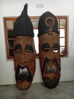 2 meter Solid Wood Hand Carved African Masks