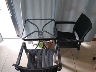 Steel framed, glass top patio set