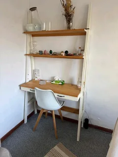 Custom made wooden drawing desk, 3 levels, 2 shelves and 1 drawer with desk chair - R4500