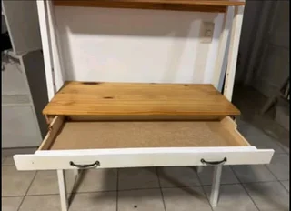 Custom made wooden drawing desk, 3 levels, 2 shelves and 1 drawer with desk chair - R4500