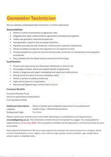 Diesel Generator Technician