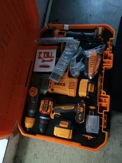 Ingco Cordless Impact Drill, Angle Grinder and Rotary Drill 20V Combo Kit