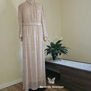 Brand New Plus Size Full Rose Gold & Tan Sequenced Dress
