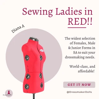 Dressmaker Doll / Sewing Mannequin / Tailors Dummy -Diana A - Red - Small Adjustable Mannequin
