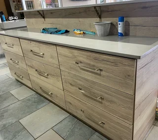 Built in bar/counter units (two) and wall unit shelving-  brand new. .