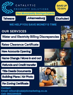 Municipality Savings , Rates , Water , Electricity, Refunds,Title deeds, re-zoning