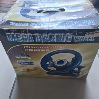 Mega Racing Wheel for PS2 and PC. Available in Raslouw.