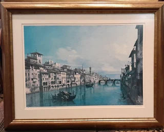 Bellotto Print 33 Framed – The Arno At The Santa Trinita Bridge New For Sale