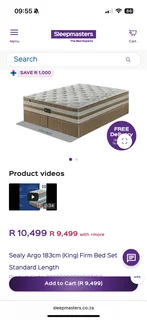 R5000 neg King size Bed for sale - Sealy Aloe Vera