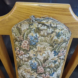 Set of 4 Solid Oak Dining Chairs – Vintage Floral Upholstery