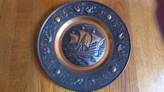vintage copper galleon sailing ship wall plaque nautical decor