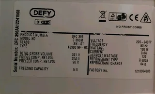 321ltr Defy Fridge/Freezer with water dispenser
