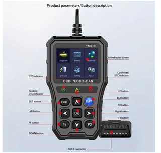 YM519 Fault Code Scanner OBD2 Code Reader Diagnostic Code Reader Check Engine System Battery Tester