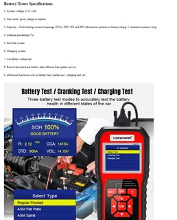 Konnwei KW870 Vehicle OBD2 Scanner Car Diagnostic Scanner and Battery Tester Tool
