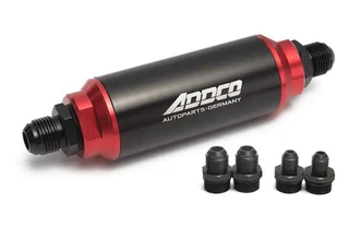 Hi-Flow Performance Fuel Filter: Black &amp; Red with AN10 AN8 AN6 Adapters: 40 Mic Filter