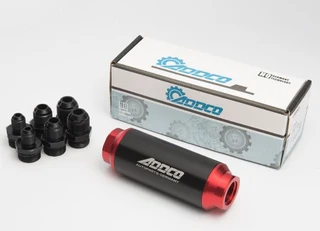 Hi-Flow Performance Fuel Filter: Black &amp; Red with AN10 AN8 AN6 Adapters: 40 Mic Filter