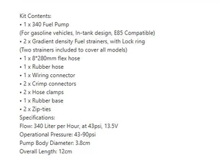 340 LPH High Performance In-Tank Fuel Pump