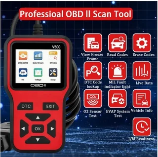 V500 – OBDII Car Diagnostic Tool - OBDII Scanner &amp; Voltage Tester for Engine