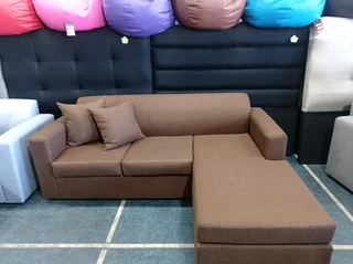 L-shaped couch interchangeable daybed brown