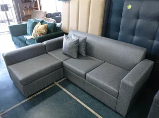 L-shaped corner couch Silver grey- extended armrest