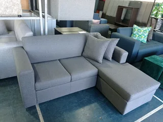 L-shaped daybed couch, charcoal grey.