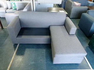 L-shaped daybed couch, charcoal grey.