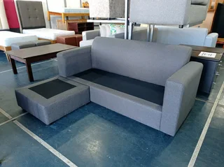 L-shaped daybed couch, charcoal grey.