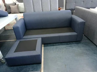 L-shaped daybed couch, denim blue.