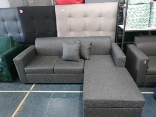 L-shaped daybed couch, dark grey.