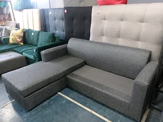 L-shaped daybed couch, dark grey.