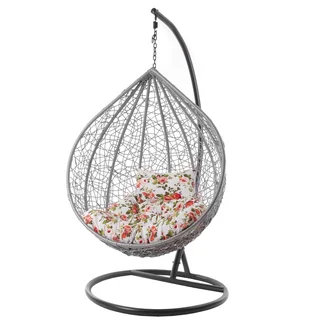 Hanging Patio / Garden / Balcony Swing Chairs - Floral White Cushions