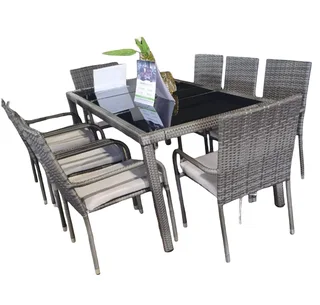 8-Seater Rectangular Rattan Dining Set in Grey
