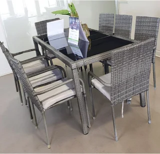 8-Seater Rectangular Rattan Dining Set in Grey